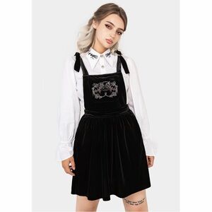 NWT Disturbia Vampyrum Bat Embroidered Mini Pinafore Goth Dress - Size 4